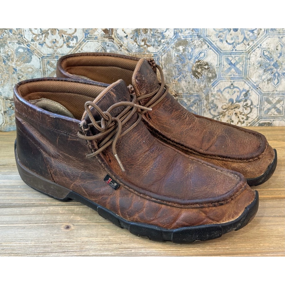 Justin Boots 232 Moc Toe Leather Ankle Boots Shoes Mens 11 Brown Work Retro